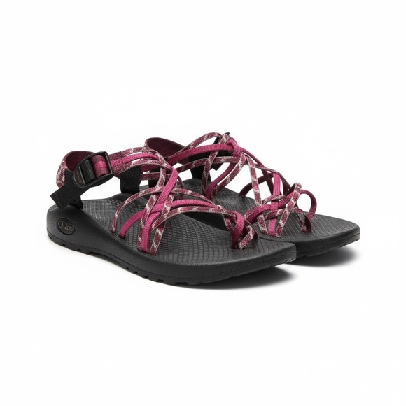 Chaco Shoes - Chaco Women's ZX3 Burgundy/Pink/White Aztec Triple Strap Sandals Size 8